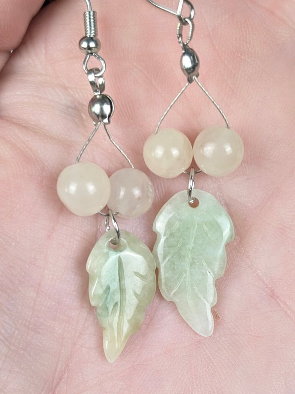 Natural White Nephrite Jade & Green Jadeite Demi Parure - Picture 8 of 9